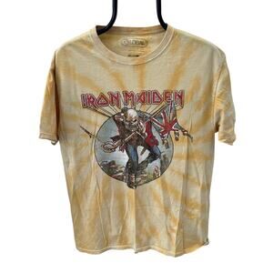 Global Iron Maiden "The Trooper" Yellow Tie-Dye Wash Graphic T-shirt ~ Adult SM